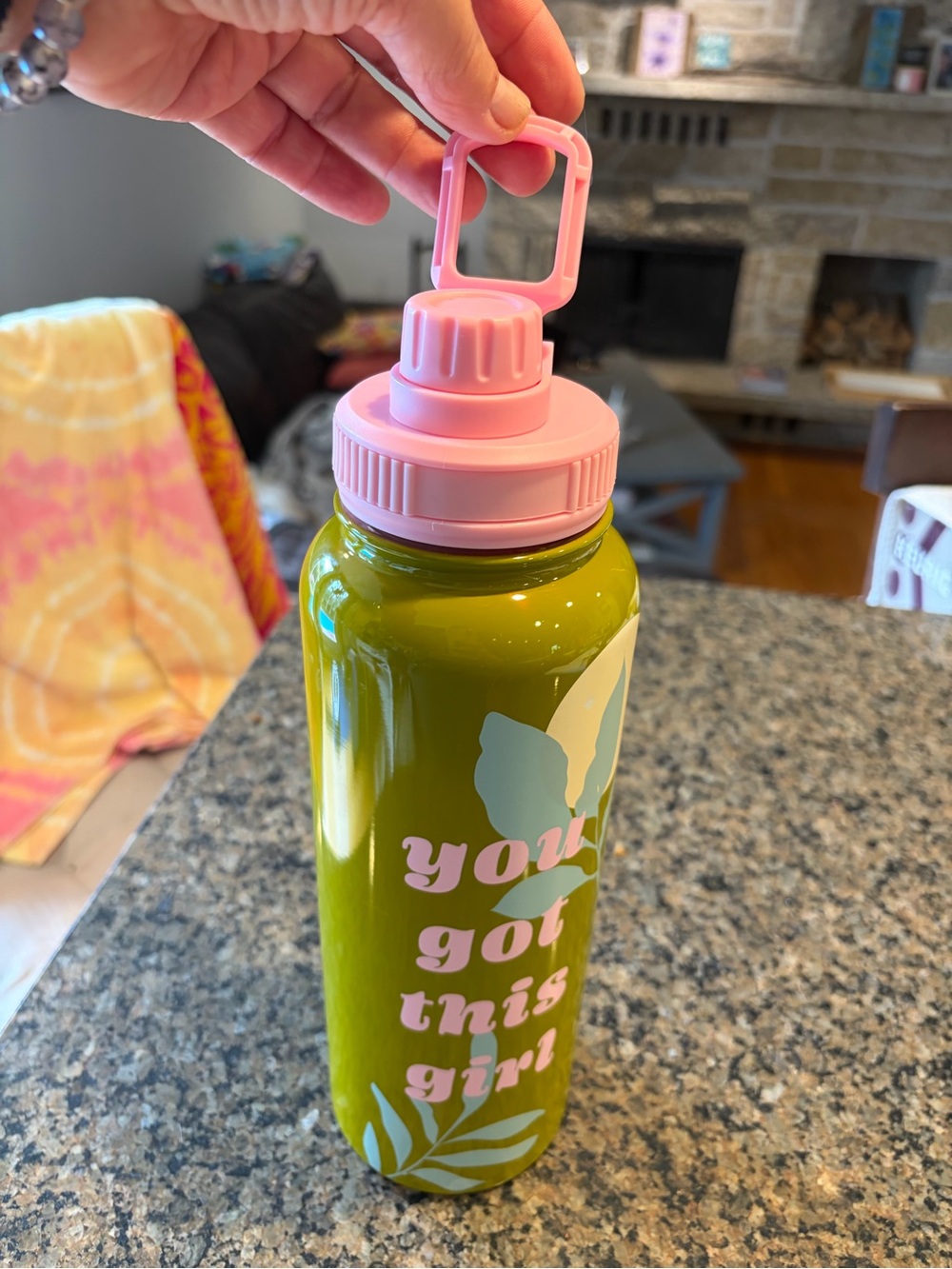 Pink Lid Green Water Bottle - You Got This Girl